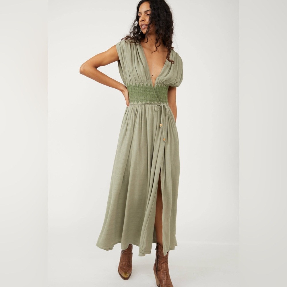 Free People Women's M Devon Maxi Dress in Seagrass NWT